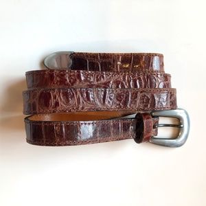 🎉HP🎉 JOAN & DAVID Brown Leather Croc Embossed Belt Silver Buckle + Tip Vintage